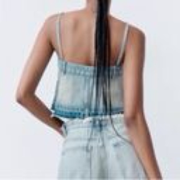 ZARA TRF Denim Skirt Effect Crop Top Size L NWT - Picture 3 of 7